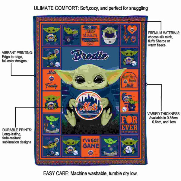 custom new york mets baby yoda blue blanket new arrival