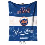 custom new york mets grunge texture blue white blanket best selling
