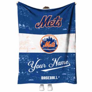custom new york mets grunge texture blue white blanket best selling