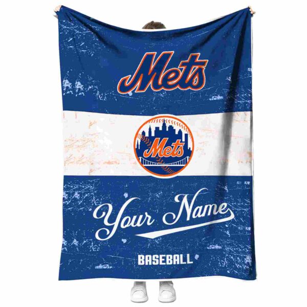 custom new york mets grunge texture blue white blanket best selling