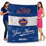 custom new york mets grunge texture blue white blanket fashion forward