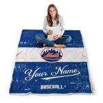 custom new york mets grunge texture blue white blanket high quality