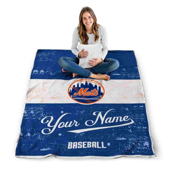 custom new york mets grunge texture blue white blanket high quality