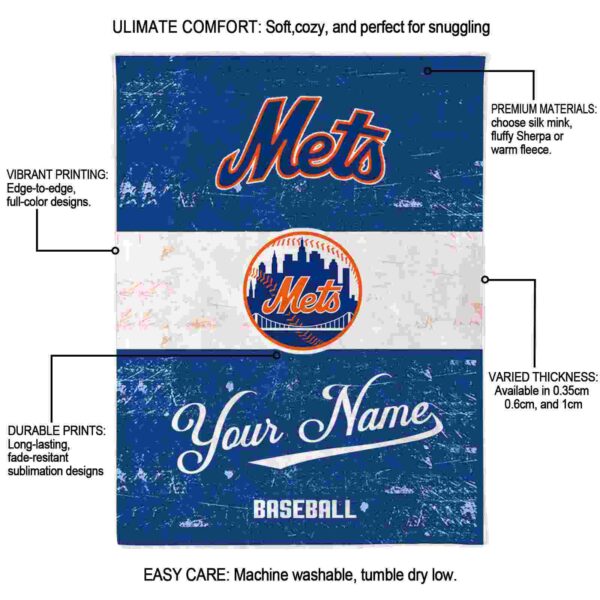 custom new york mets grunge texture blue white blanket new arrival