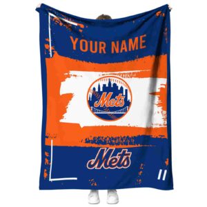 custom new york mets paint strokes blue white blanket best selling