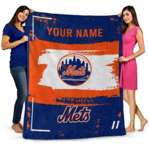 custom new york mets paint strokes blue white blanket fashion forward