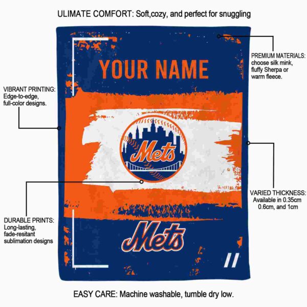 custom new york mets paint strokes blue white blanket new arrival