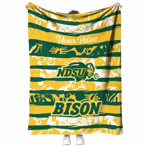 custom north dakota state bison floral stripes green white blanket best selling