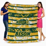 custom north dakota state bison floral stripes green white blanket best selling