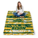 custom north dakota state bison floral stripes green white blanket best selling