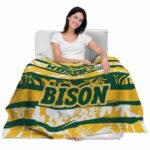custom north dakota state bison floral stripes green white blanket best selling