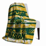 custom north dakota state bison floral stripes green white blanket best selling