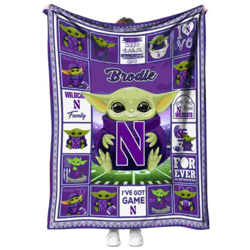 custom northwestern wildcats baby yoda purple blanket best selling