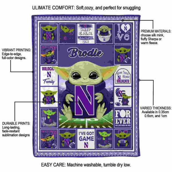 custom northwestern wildcats baby yoda purple blanket new arrival