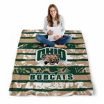 custom ohio bobcats floral stripes green white blanket high quality
