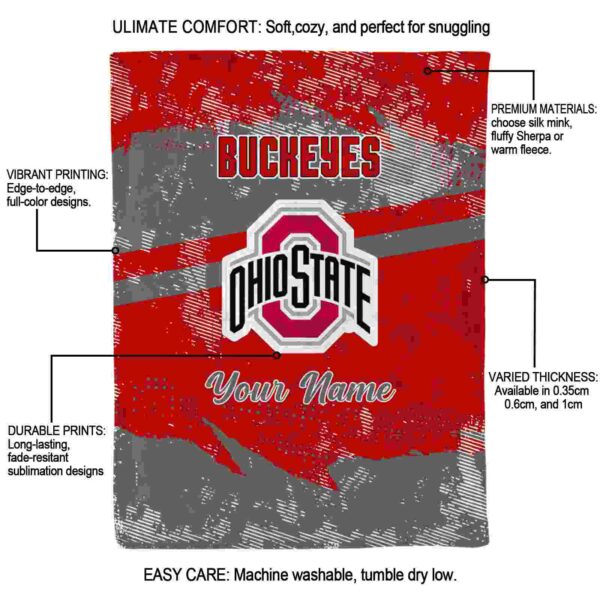 custom ohio state buckeyes grunge streaks scarlet blanket new arrival