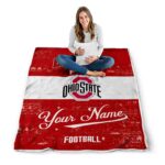 custom ohio state buckeyes grunge texture scarlet white blanket high quality