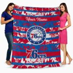 custom philadelphia 76ers floral stripes blue white blanket best selling