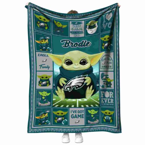 custom philadelphia eagles baby yoda green blanket best selling