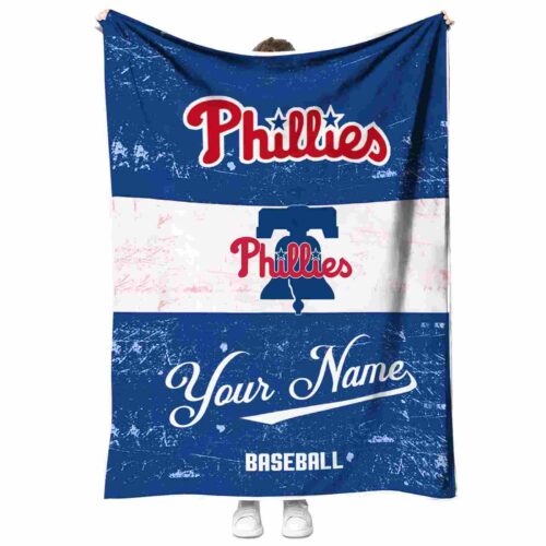 custom philadelphia phillies grunge texture blue white blanket best selling