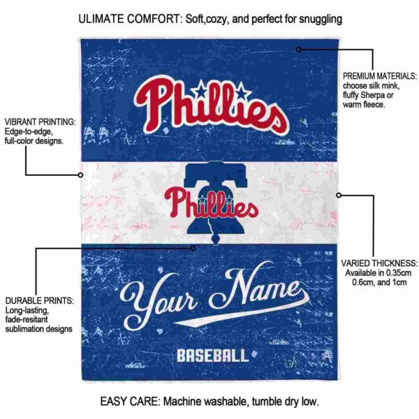 custom philadelphia phillies grunge texture blue white blanket new arrival