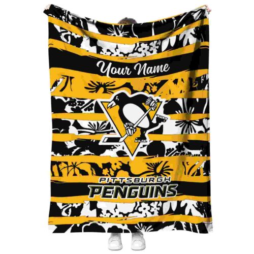 custom pittsburgh penguins floral stripes yellow white blanket best selling
