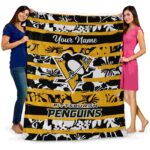 custom pittsburgh penguins floral stripes yellow white blanket best selling