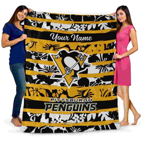 custom pittsburgh penguins floral stripes yellow white blanket fashion forward