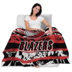 custom portland trail blazers floral stripes red white blanket best selling