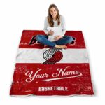 custom portland trail blazers grunge texture red white blanket high quality