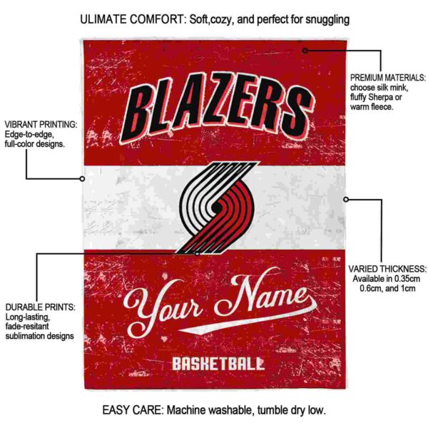 custom portland trail blazers grunge texture red white blanket new arrival