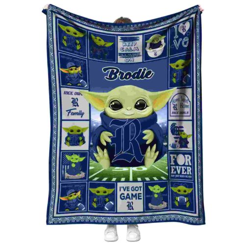 custom rice owls baby yoda navy blue blanket best selling