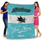 custom san jose sharks grunge texture teal white blanket best selling