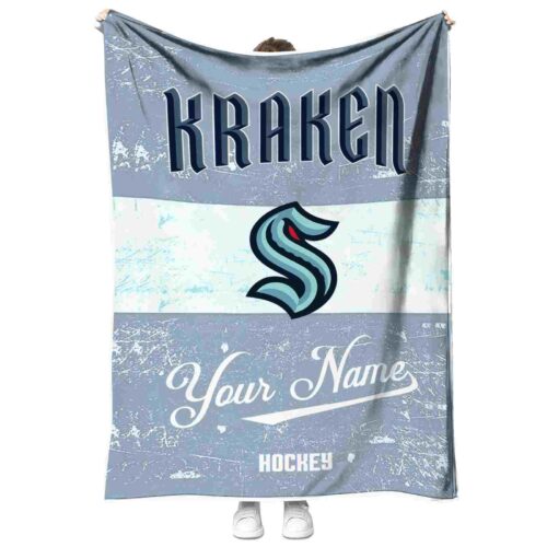 custom seattle kraken grunge texture blue white blanket best selling