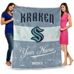 custom seattle kraken grunge texture blue white blanket best selling