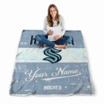 custom seattle kraken grunge texture blue white blanket best selling
