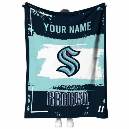 custom seattle kraken paint strokes blue white blanket best selling