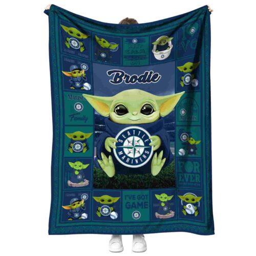 custom seattle mariners baby yoda navy blue blanket best selling