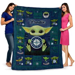 custom seattle mariners baby yoda navy blue blanket fashion forward