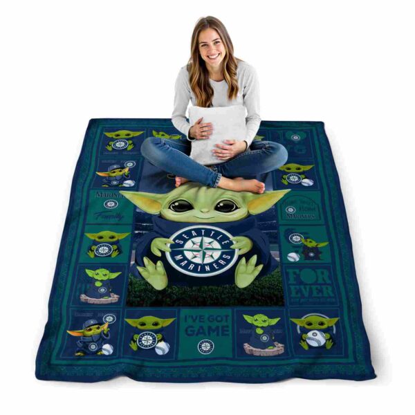 custom seattle mariners baby yoda navy blue blanket high quality