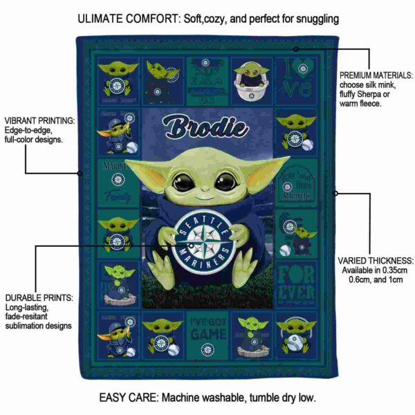 custom seattle mariners baby yoda navy blue blanket new arrival