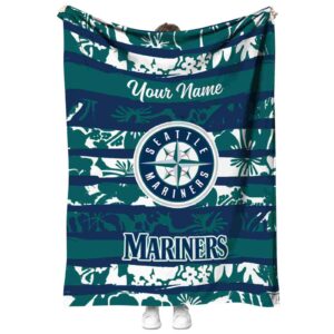 custom seattle mariners floral stripes navy blue white blanket best selling