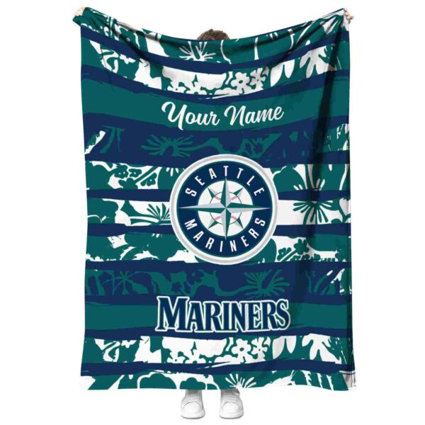 custom seattle mariners floral stripes navy blue white blanket best selling