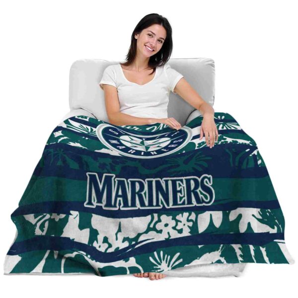 custom seattle mariners floral stripes navy blue white blanket latest model