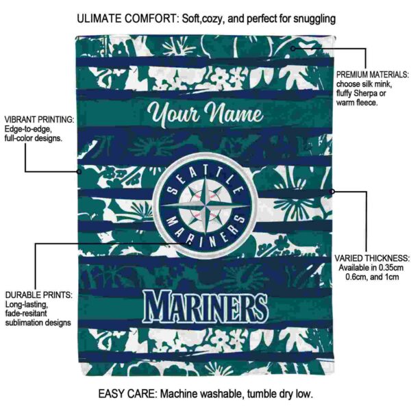 custom seattle mariners floral stripes navy blue white blanket new arrival