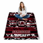 custom south carolina gamecocks floral stripes garnet white blanket best selling