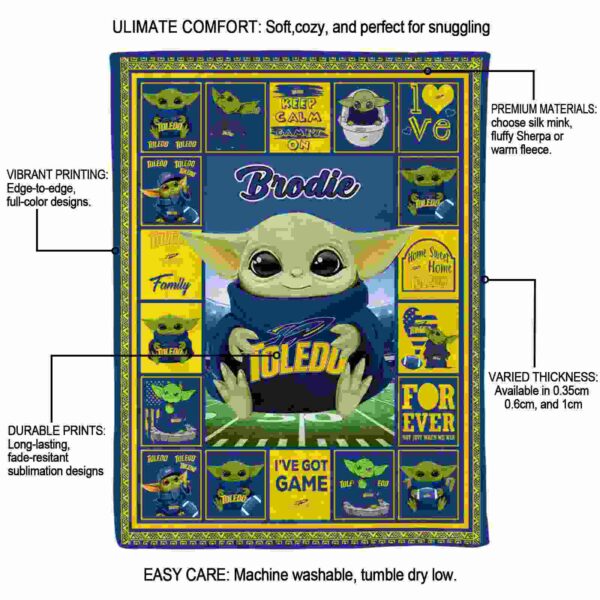 custom toledo rockets baby yoda blue blanket new arrival