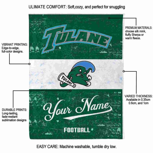 custom tulane green wave grunge texture green white blanket new arrival