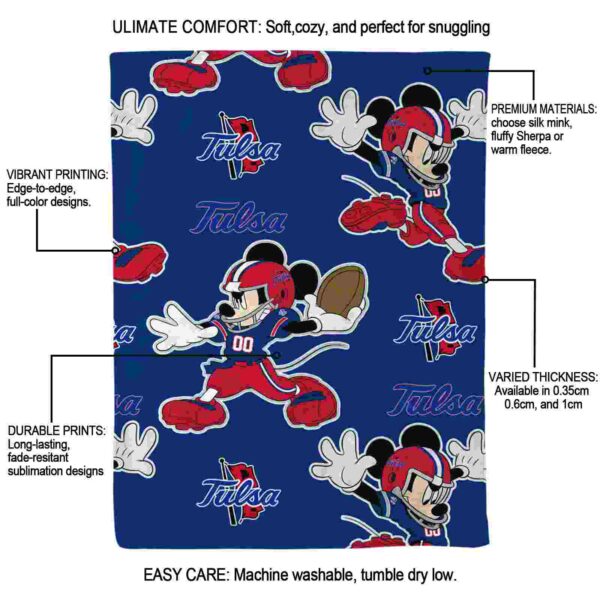 custom tulsa golden hurricane mickey blue blanket new arrival