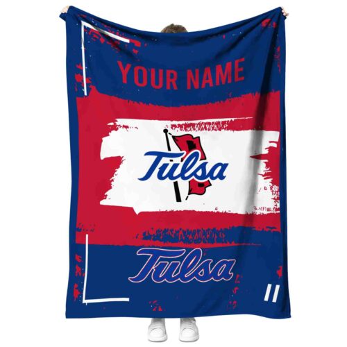 custom tulsa golden hurricane paint strokes blue white blanket best selling